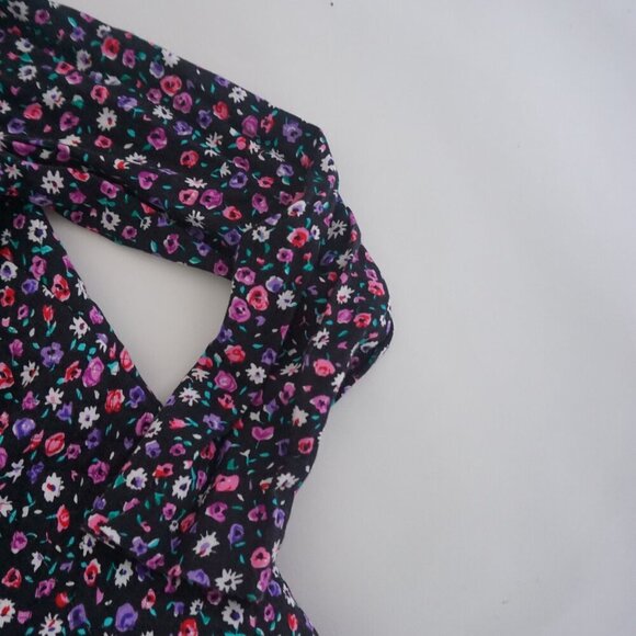 Vintage Leslie Faye Black w Pink Purple Floral Button Crop Blazer 18/ M - Picture 5 of 11